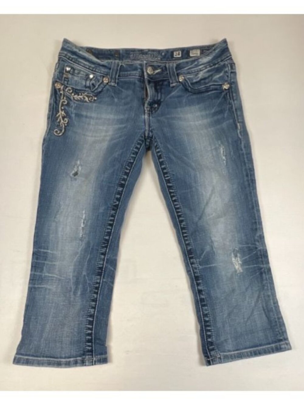 Miss Me Women’s Size 28 Cropped Denim Jeans Embellished Pockets Blue